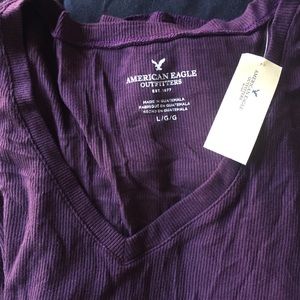 American Eagle Purple Soft V-Neck Henley Top
